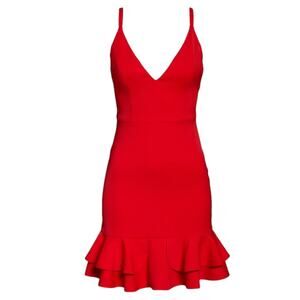 Foxiedox NWT Sleeveless Ruffle Hem Cocktail Dress Fiery Red Size XS V-Neck